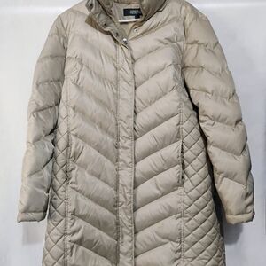 Kenneth Cole Reaction Beige Long Down Puffer Quilted Coat Womens XL No Hood